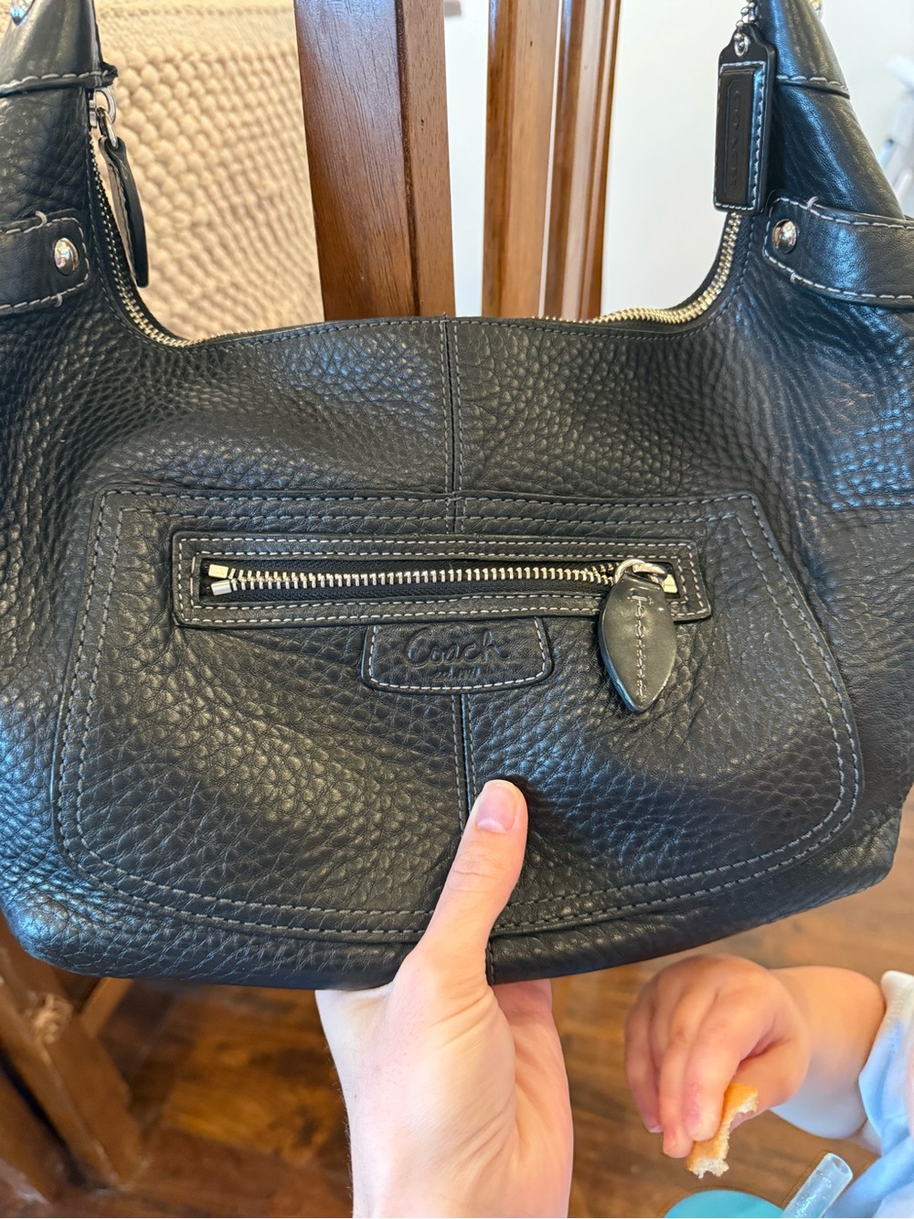 Coach Black Penelope Pebbled Leather Hobo Shoulder Bag - Picture 3 of 7